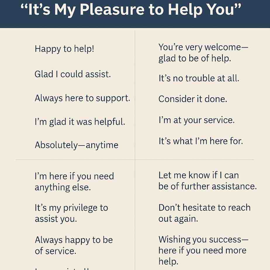 20 Alternatives to “It's My Pleasure to Help You”